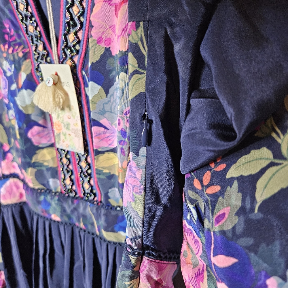 Johnny Was Valeria Silk Floral Beaded Embroidered Maxi Dress‎ Womens Medium NEW - Picture 9 of 9